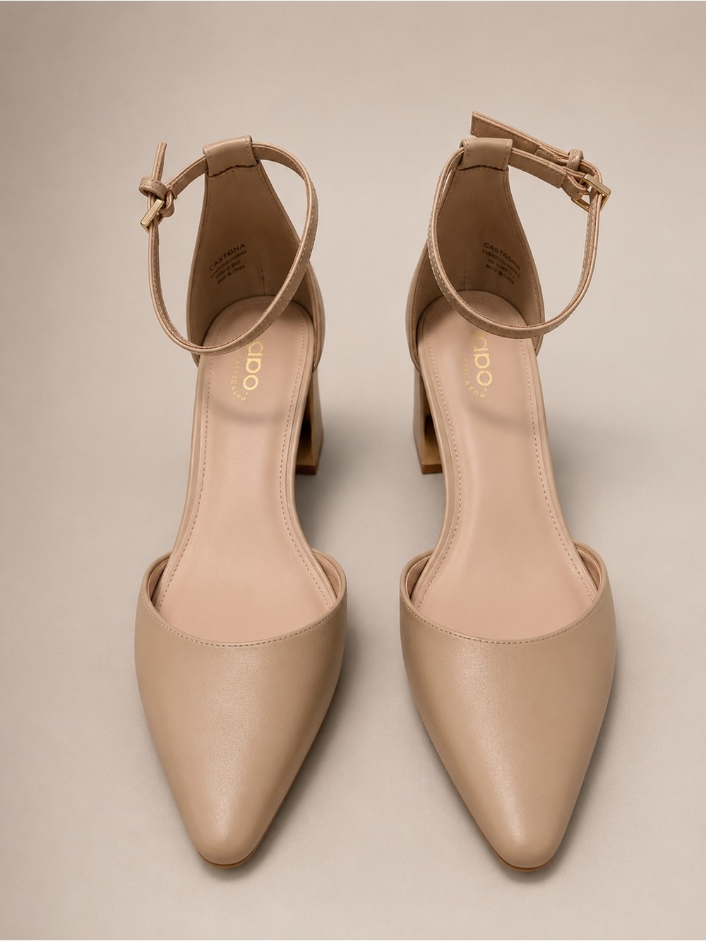 ALDO Nude Pointed-Toe Ankle-Strap Block Heels